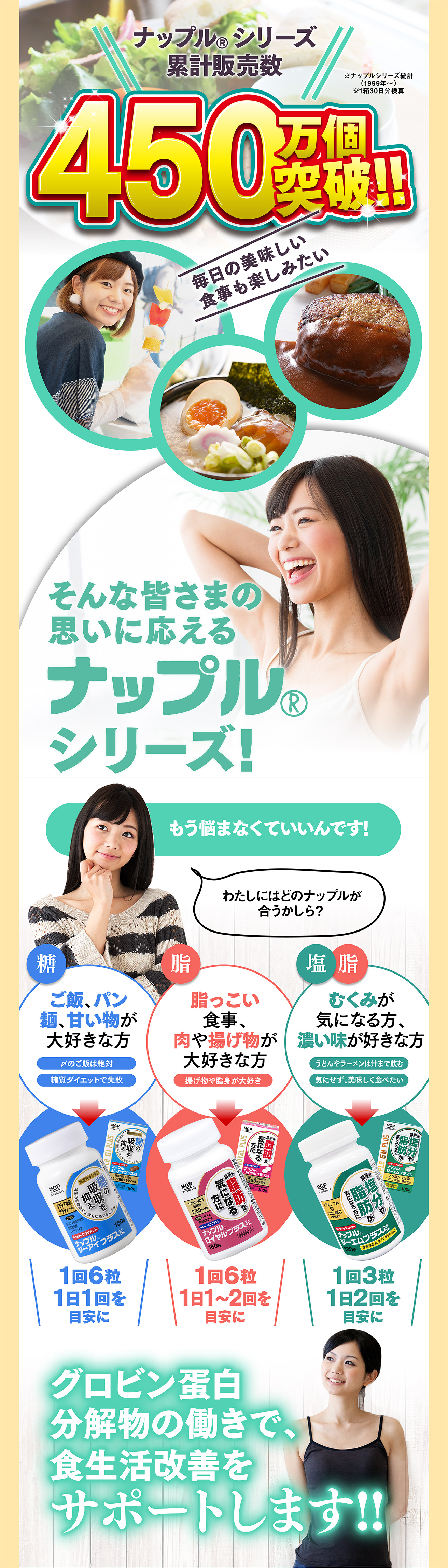 毎日の美味しい食事も楽しみたい。そんな皆さまの思いに応えるナップルシリーズ！